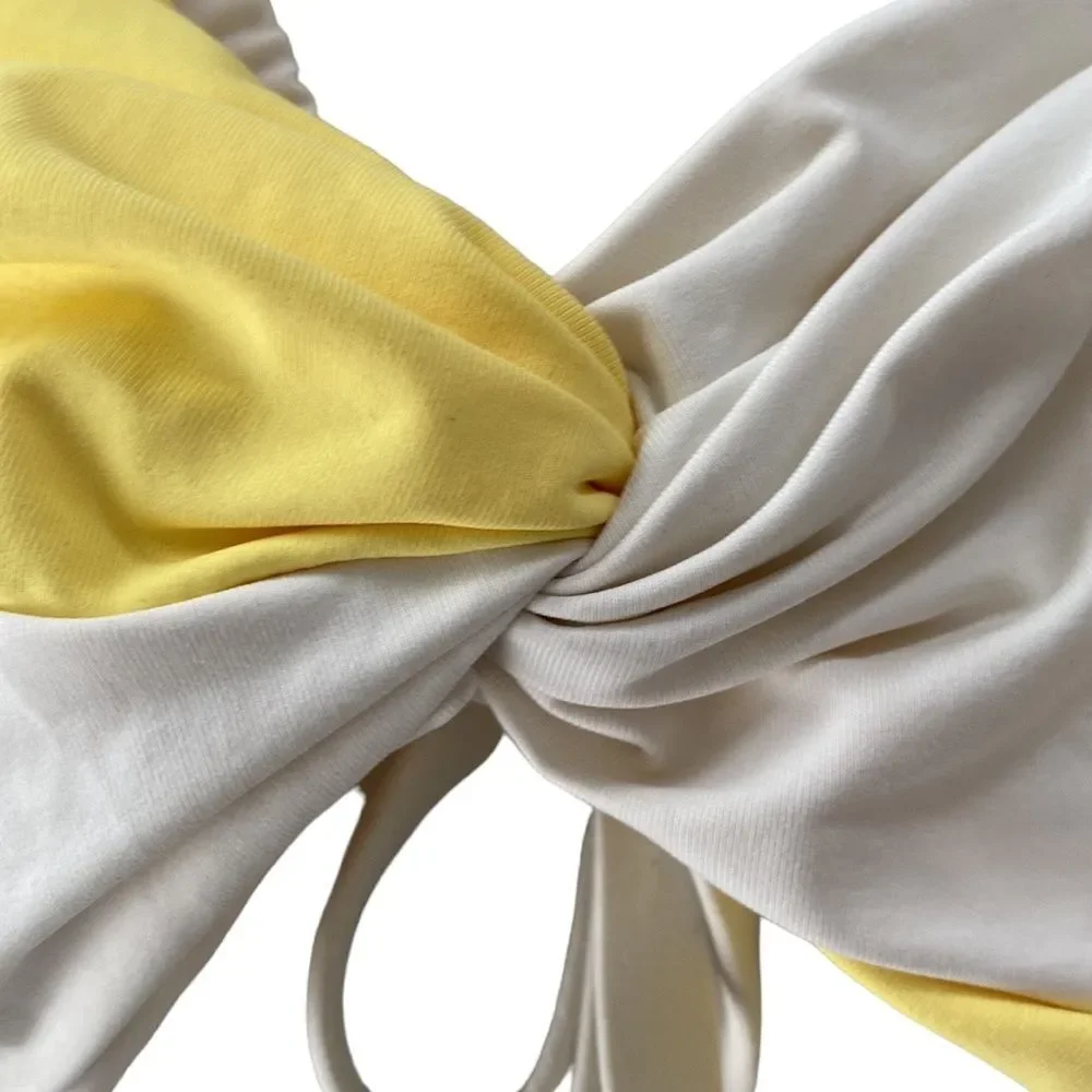 L*Space Ringo Swim Bikini Top Separates Yellow White Twisted Knot Front DD Cup